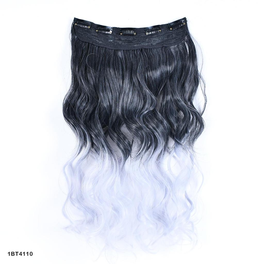 Clip In Hair Extensions For Women One Piece 5Clips Straight&Wavy Hair Black Gray Ombre Color Cosplay Hairpieces