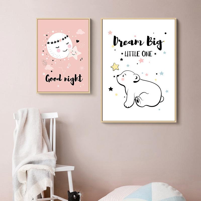 Northern Europe Cartoon Kindergarten Children's Room Cute Elephant Bear Love Canvas Painting Decoration Painting Wall Art No Frame