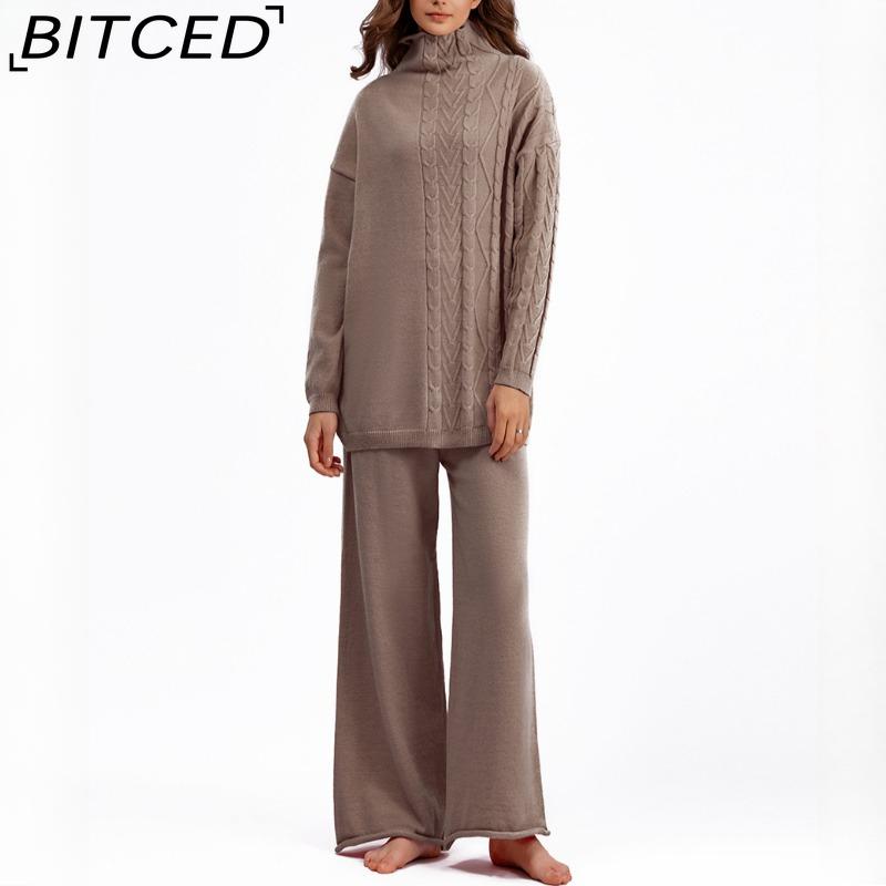 

Осенне-зимний комплект большого размера с высоким воротом, модный, нежный и непринужденный стиль, комплект из двух предметов свитера, однотонный трикотажный One size кофейный