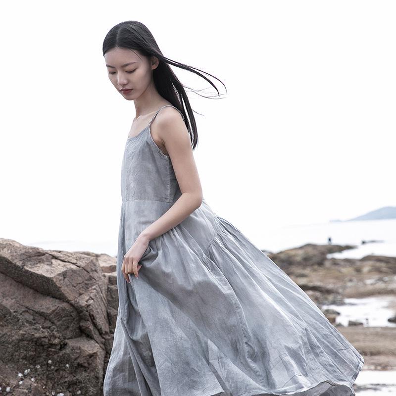 2026 Spring/Summer Irregular Double-Layer Spray-Dyed Maxi Dress - Women's Flowing Fairy-Like Camisole