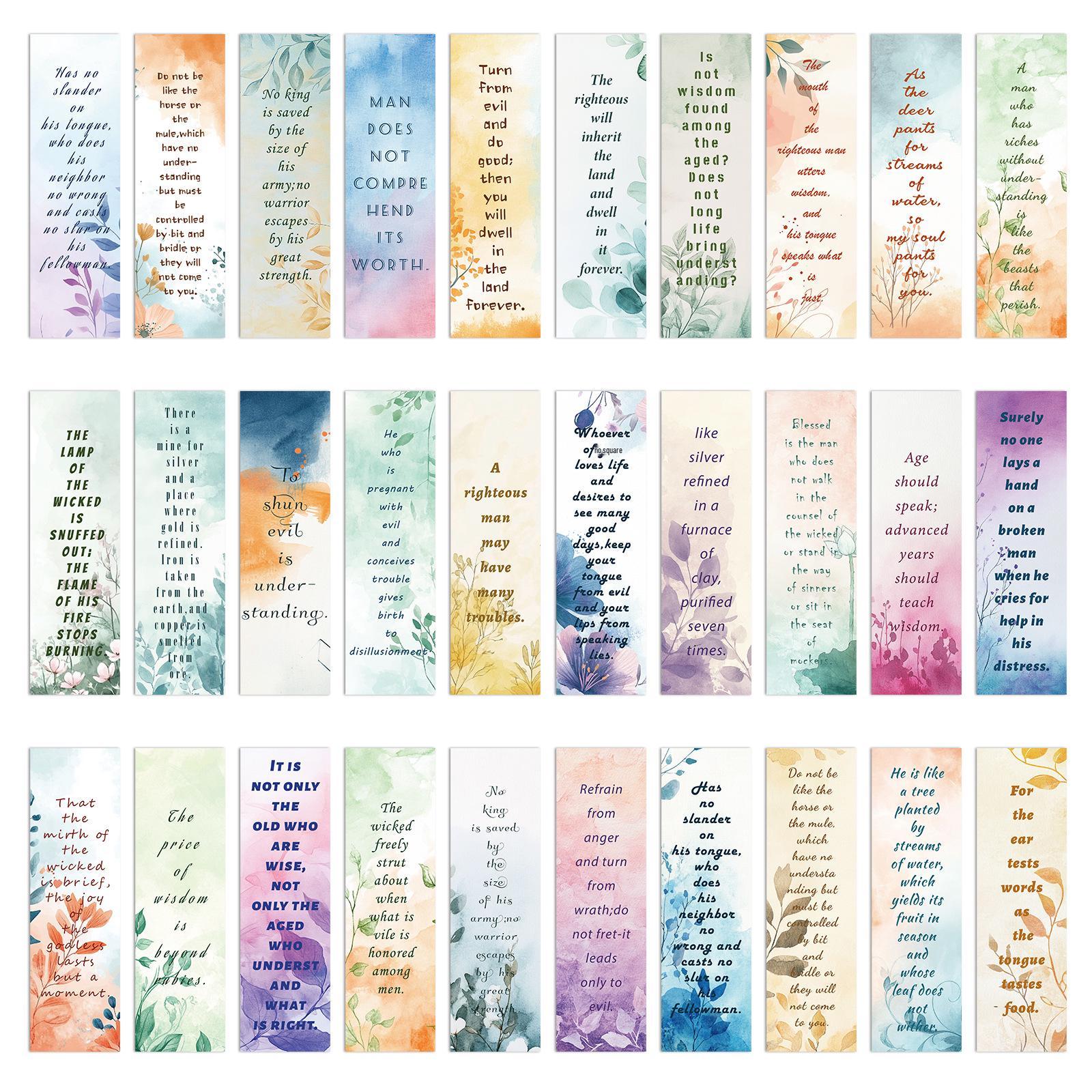 Cross-Border 30-Sheet Set: Waterproof Text Paper Bookmarks in Fresh Colors