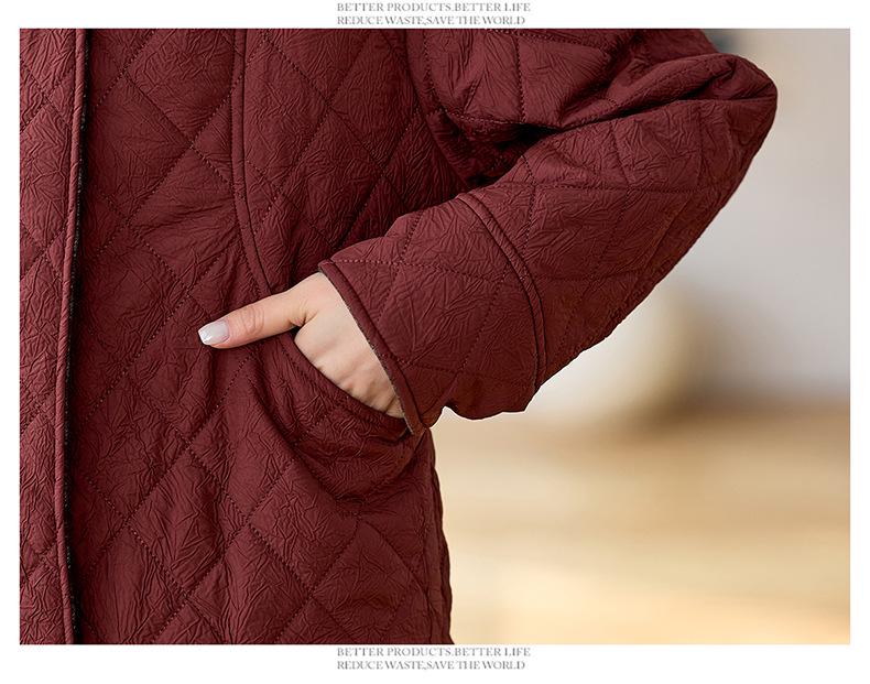 Women's 2024 Diamond Quilted Cotton Hooded Jacket - Autumn/Winter Short Fashion Plaid Patchwork Lightweight Coat