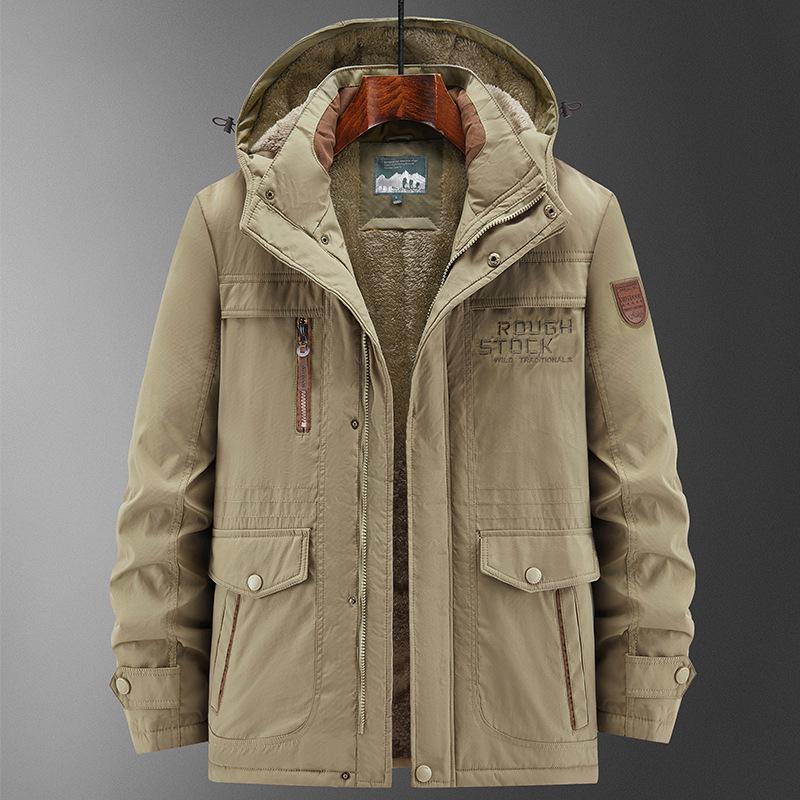 Men's Slim Fit Thickened Fleece-Lined Cotton Jacket for Middle-Aged & Elderly