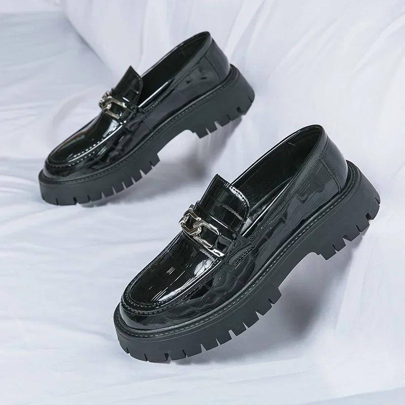 

Модные новые мокасины мужские PU толстая подошва повышенная повседневная кожаная обувь модные нескользящие удобные мужские повседневные туфли большие размеры 38-46 38 чёрный
