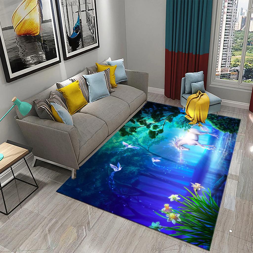 Cartoon Rainbow Cute Unicorn Area Rug Carpet Rug Living Room Children's Room Decor Kids Play Crawl Soft Non-slip Floor Mat Gift