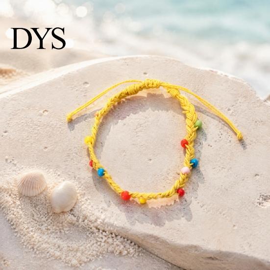 Colorful Summer Beach Accessories Handmade Braided Bracelet for Women, Bohemian Woven Wrist Rope Wristbands with Rice Beads, Adjustable Knot