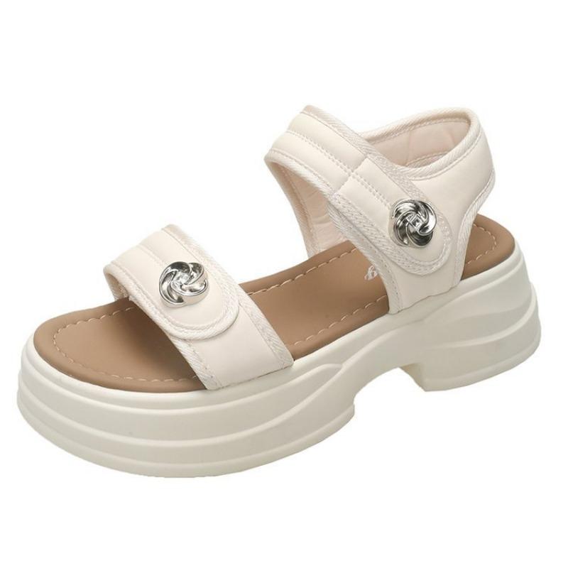 

Верхняя одежда сандалии спортивные на липучке роза летние платформа круглый носок женская обувь студенческий стиль полые сандалии женские 40 бежевый