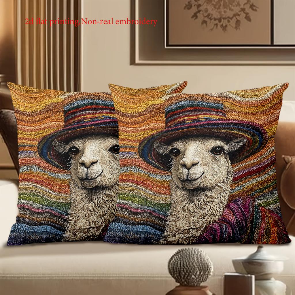 2D flat printing Colorful Llama Patterned Pillow for Home Decor Polyester pillowcase sofa decorative cushion cover