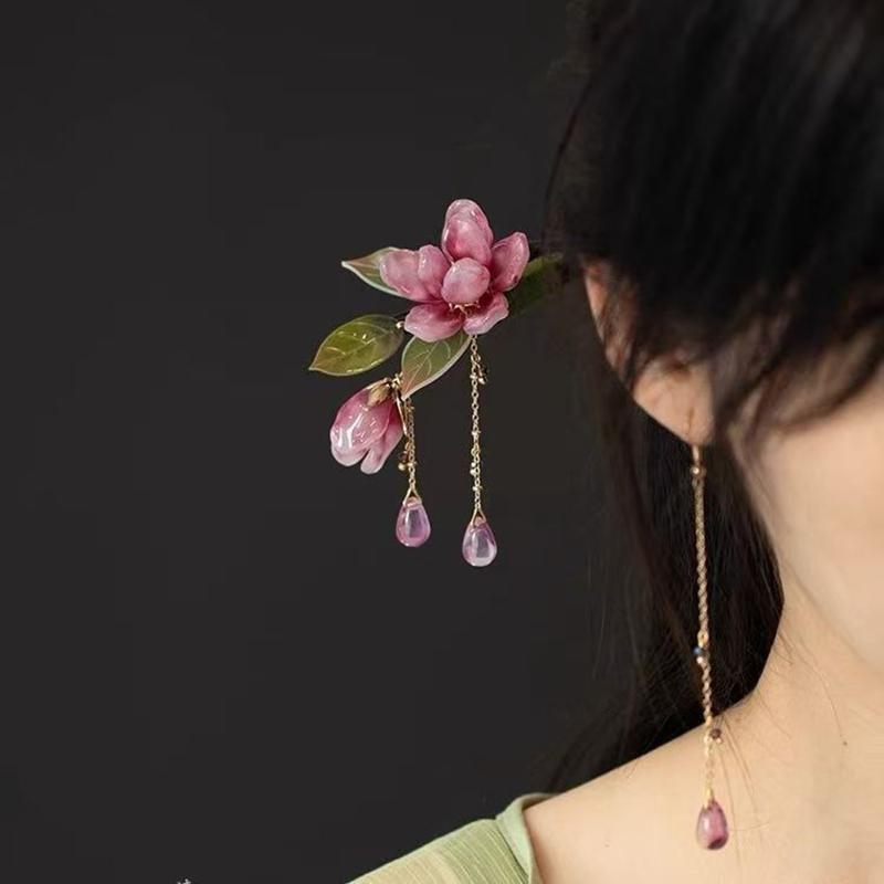 New Chinese Style Tassel Lotus Flower Hair Sticks for Women Wooden Hairpin Niche Design Handmade Ancient Style Hairpin