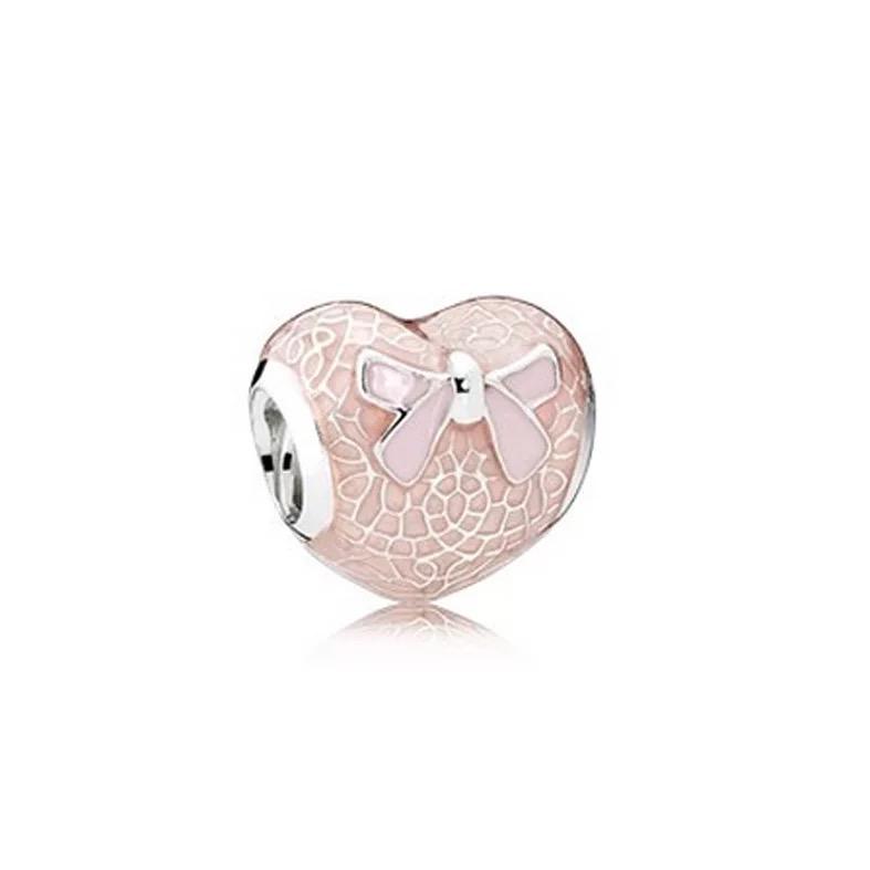 New Copper Pink Romantic Bow Pendant Bead Fit Original Trinket Charms Bracelet Jewerly Accessories
