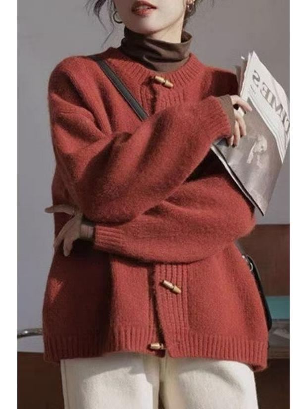 Cardigã de Malha Feminino com Botão de Alavanca Retrô - Estilo Coreano, Outono/Inverno
