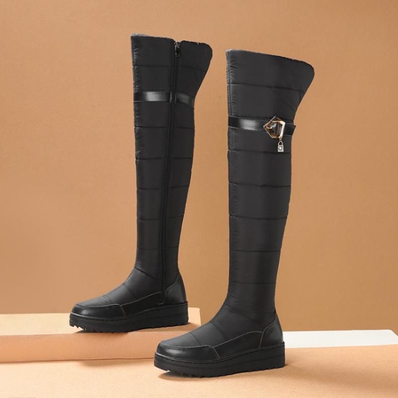 

Кожаные зимние ботфорты на плоском каблуке, водонепроницаемые пуховые сапоги для снега, хлопковая обувь, нескользящие и морозостойкие, на толстой подошве, на молнии, с высоким голенищем 40 чёрный