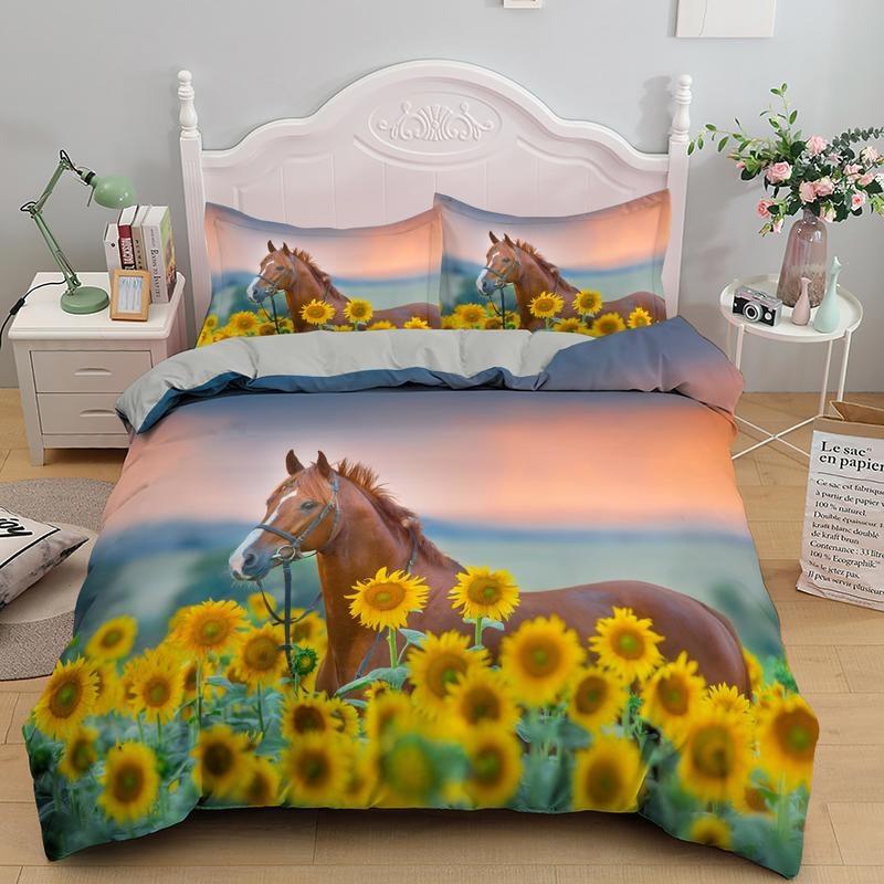 Horses 3D Printed Duvet Cover Set Twin Full Queen King Bedding Comforter Bedspread Soft Lightweight Quilt Duvet Cover Set