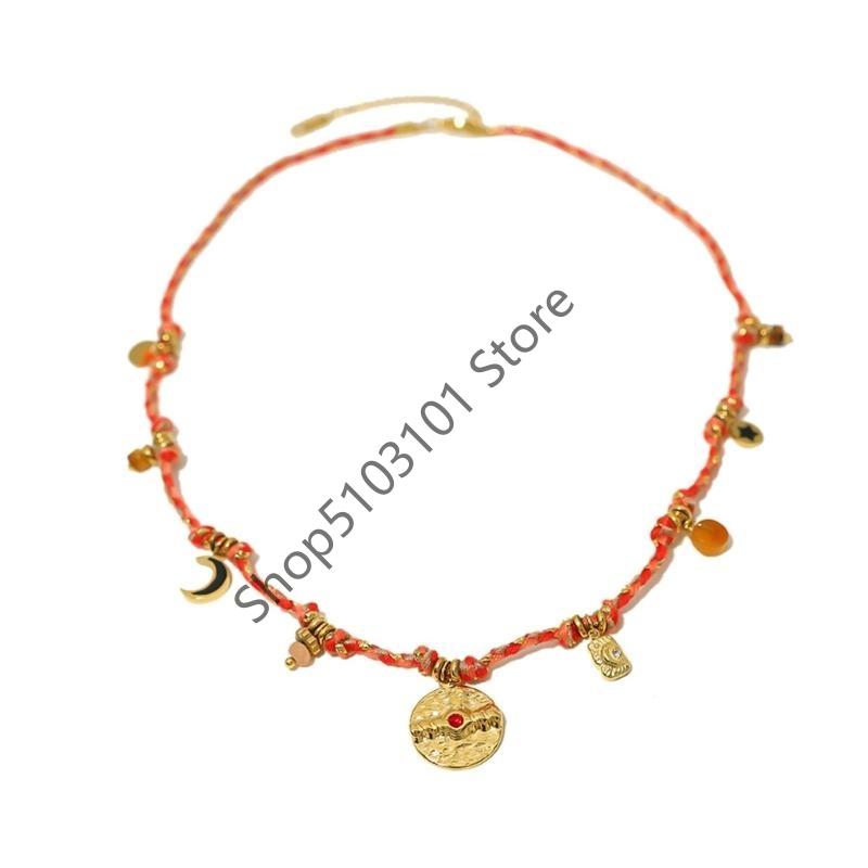 

Bohemian Necklace for WomenStainless Steel Moon Star Pendant Natural Stone Knot rope chain Jewelry New