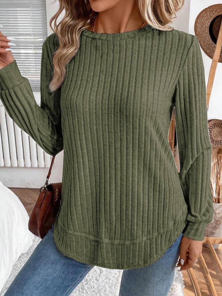 2025 Autumn Women's Long Sleeve Knit Pullover - Solid Color, European American Style, Versatile Round Neck