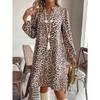Women's Fashion Spring Fall Leopard Print Long Sleeve V-Neck Loose Waistlinet Casual Dresses