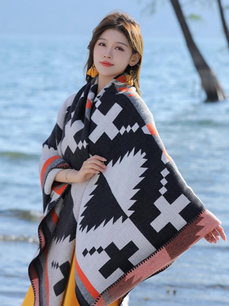 New  Knitted Elegant Women Scarf Winter Vintage Poncho Female Thick Wrap Blanket Capas Para Mujer Chales Pashmina Shawl Boho