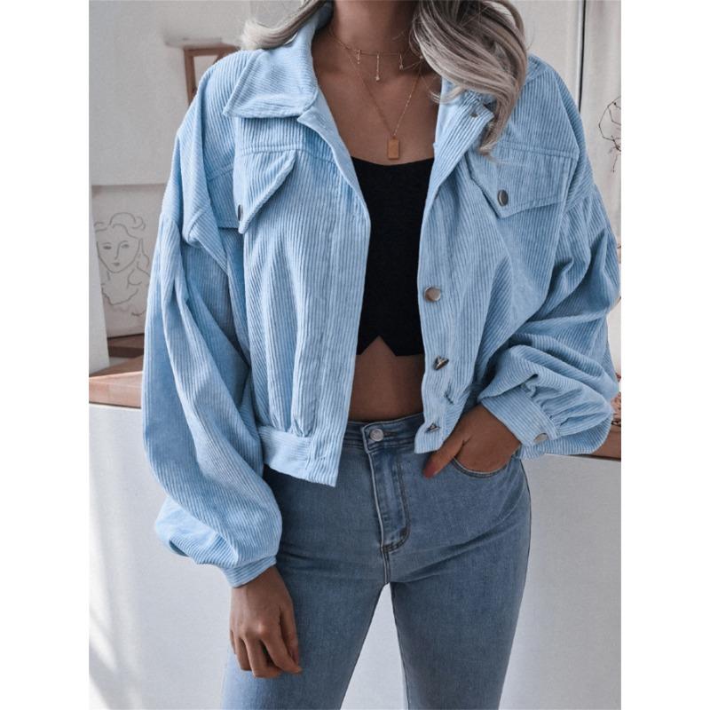 Women Loose Lantern Long Sleeve Corduroy Casual Short Jacket Outerwear