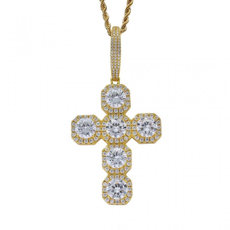 Mens Oversized Solid Cross Pendant Necklace With Full Zirconia Stones 87mm Hip Hop Chain Jewelry