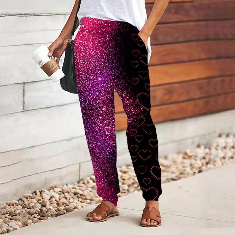 Women Starry Sky Printing Pants Lace Up Elastic Waist Loose  Trousers Casual Long Pants Trousers with Pockets