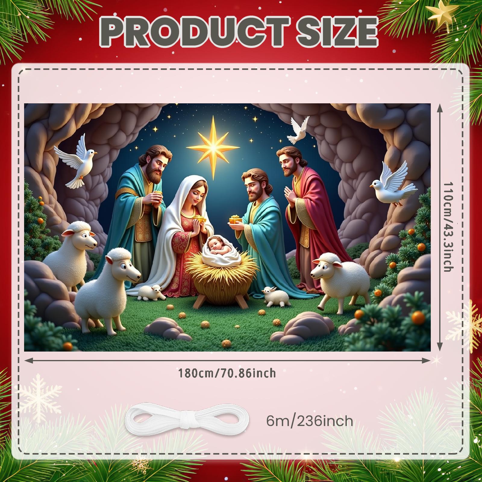 Christmas Decor Lightweight Nativity Scene Banner Religious Decor Decorative Design Holiday Banner For Indoor Display Event