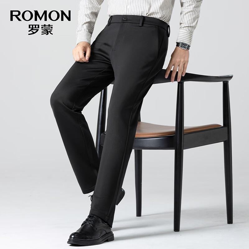 Romon Men's Spring Wool Blend Stretch Straight Leg Pants