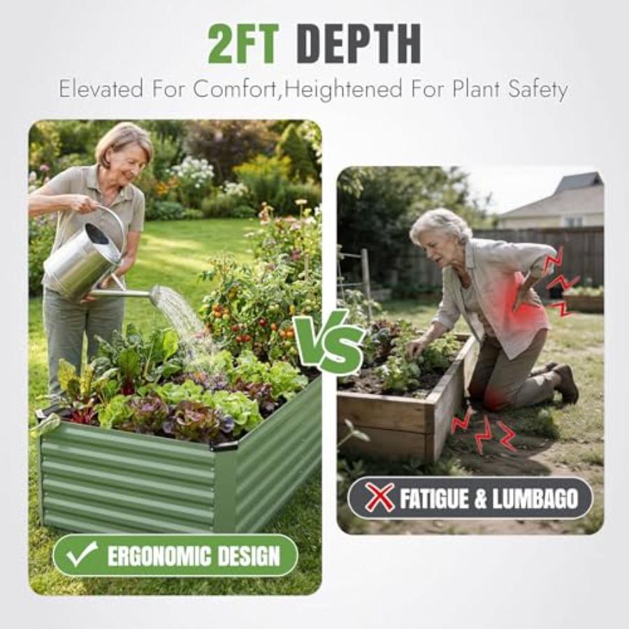 6x3x2ft Galvanized Raised Garden Bed Kit Metal Planter Box Outdoor for Vegetables Fruits Herbs Flowers Olive Green