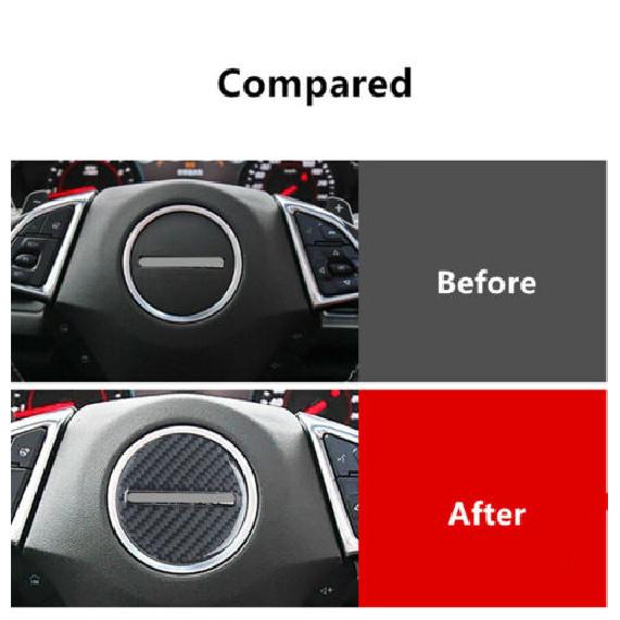 Luxury Car Carbon Fiber Center Steering Wheel Cover Decal For Camaro 2016-