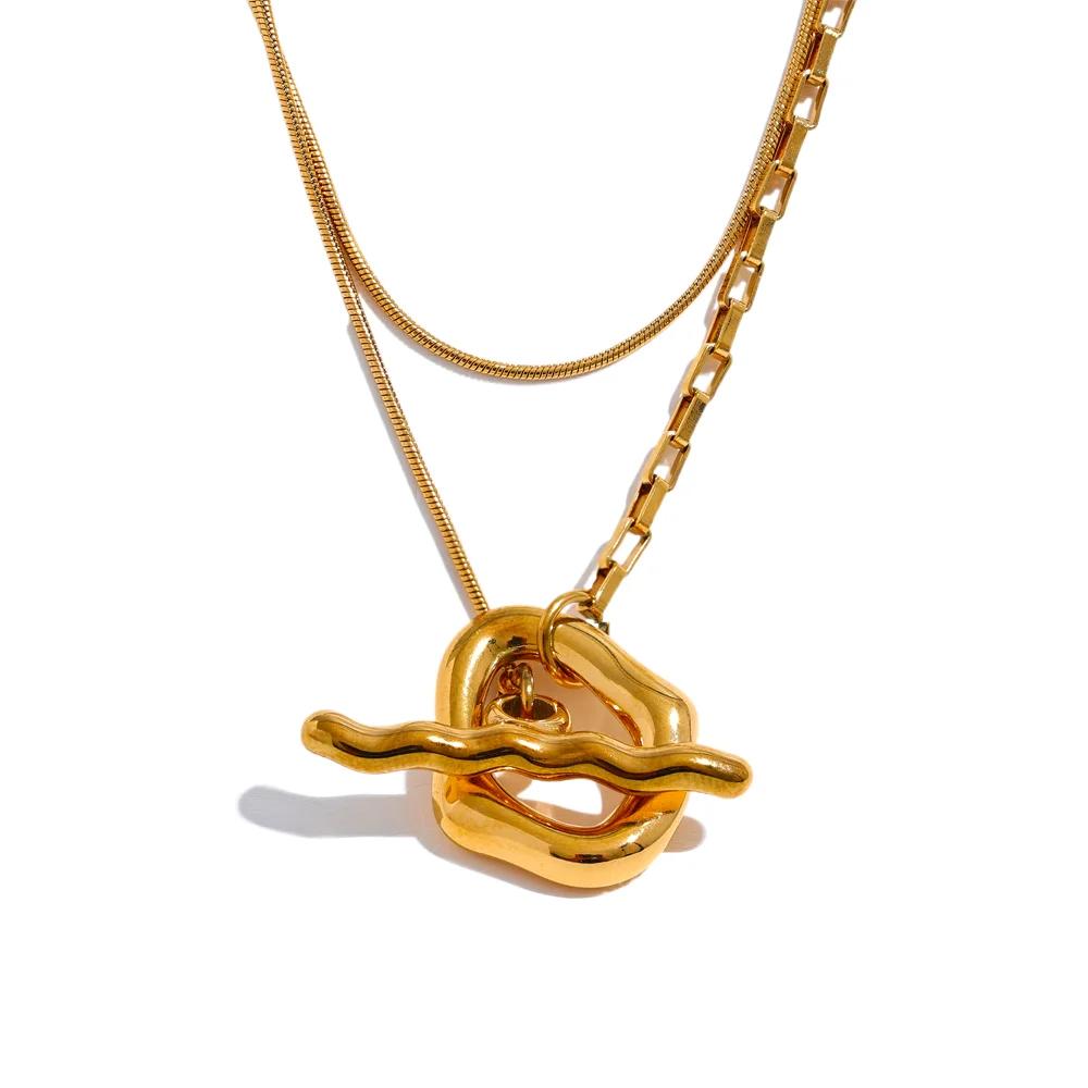 

Yhpup Stainless Steel Double Layered Overlay Necklace Gold Color Waterproof Fashion Chain Neck Jewelry Gift