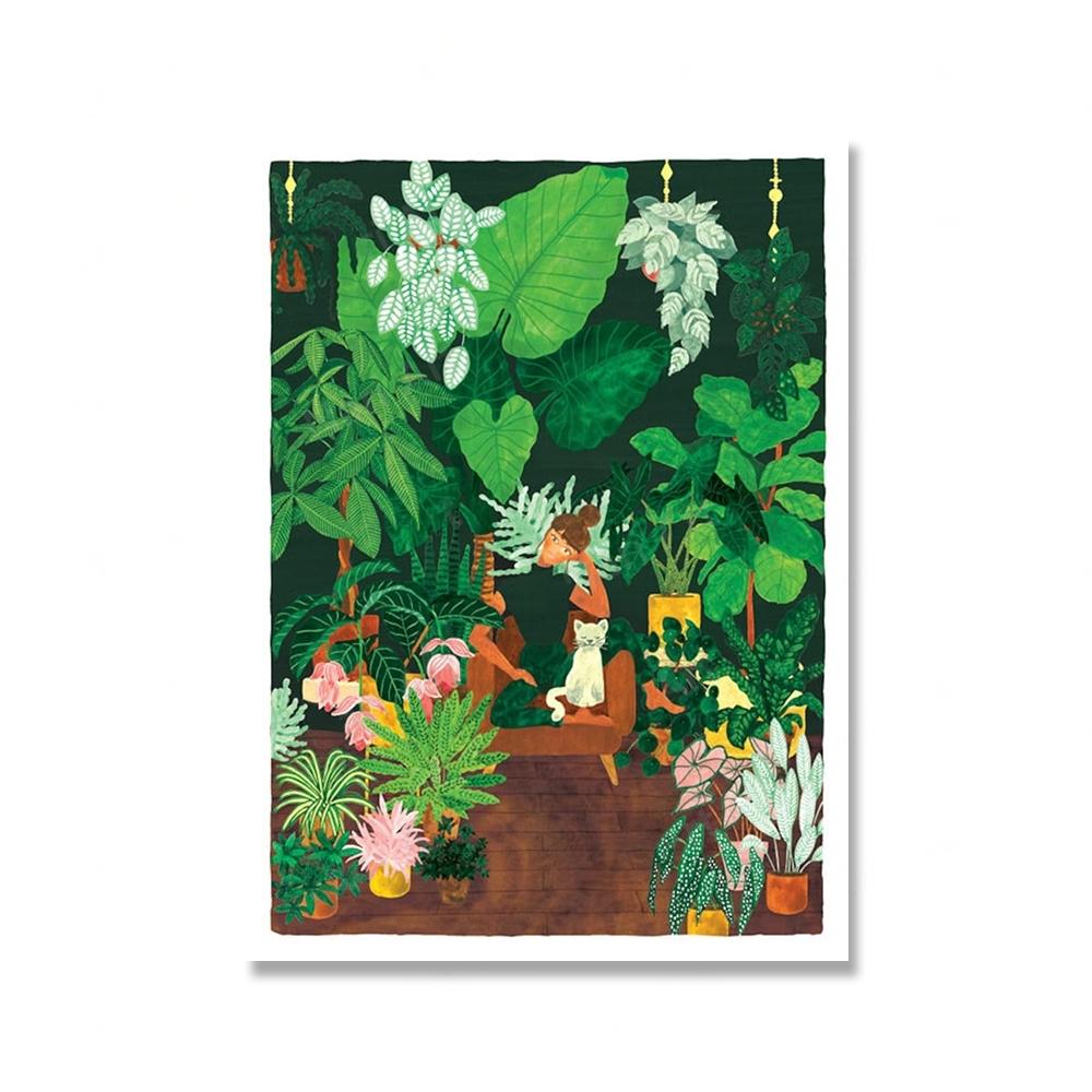 Green Botanical Porch Summer Shower Waterfall Wall Art Canvas Painting Nordic Poster And Print Picture For Living Room Bar Decor