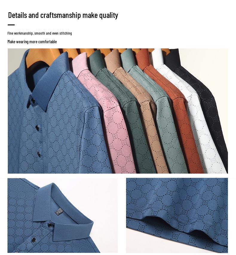 Men's Summer Ice Silk Polo: Loose Fit, Turn-Down Collar, Solid Color, Short Sleeve - New Trend for Middle-Aged