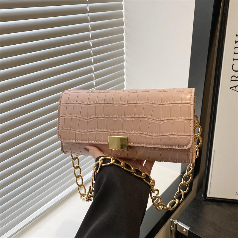 

Летняя новая цепочка простая высококлассная текстура однотонная повседневная портативная сумка через плечо под мышкой женская розовый