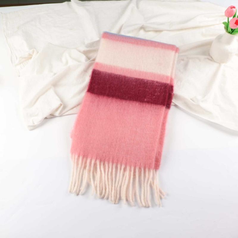 Dopamine imitation cashmere striped fringed high-end scarf women's autumn and winter warm thickened mohair scarf