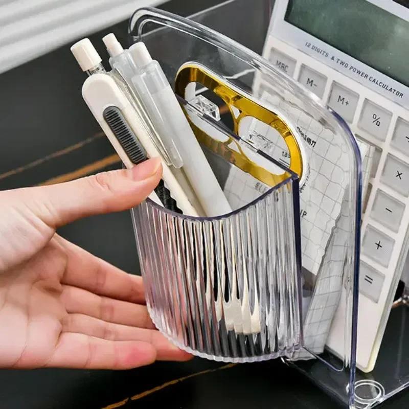 Acrylic Book Storage Rack with Box Portable Transparent Thicken Anti-slip Base Student Stationery Organizer Storage Home Items