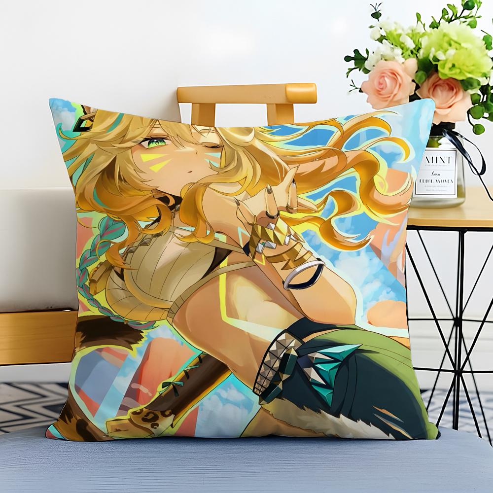 Game Genshin Xilonen Cushion Cover Washable Linen Pillowcase Soft For Sofa Bed Cozy Home Room Decor
