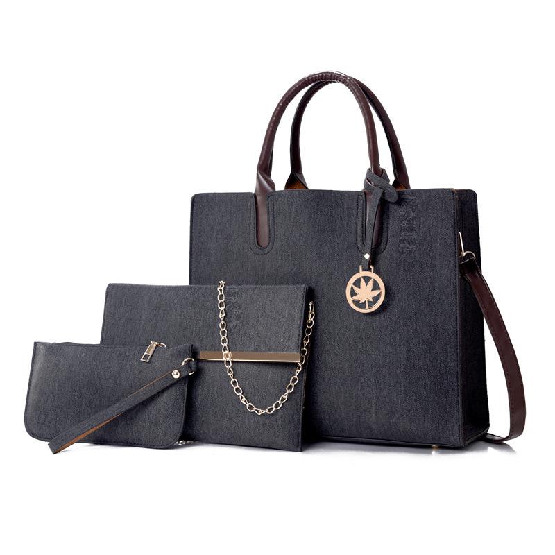 

Новая женская сумка модная ретро портативная женская сумка на одно плечо через плечо сумка для ребенка и мамы набор из трех предметов чёрный