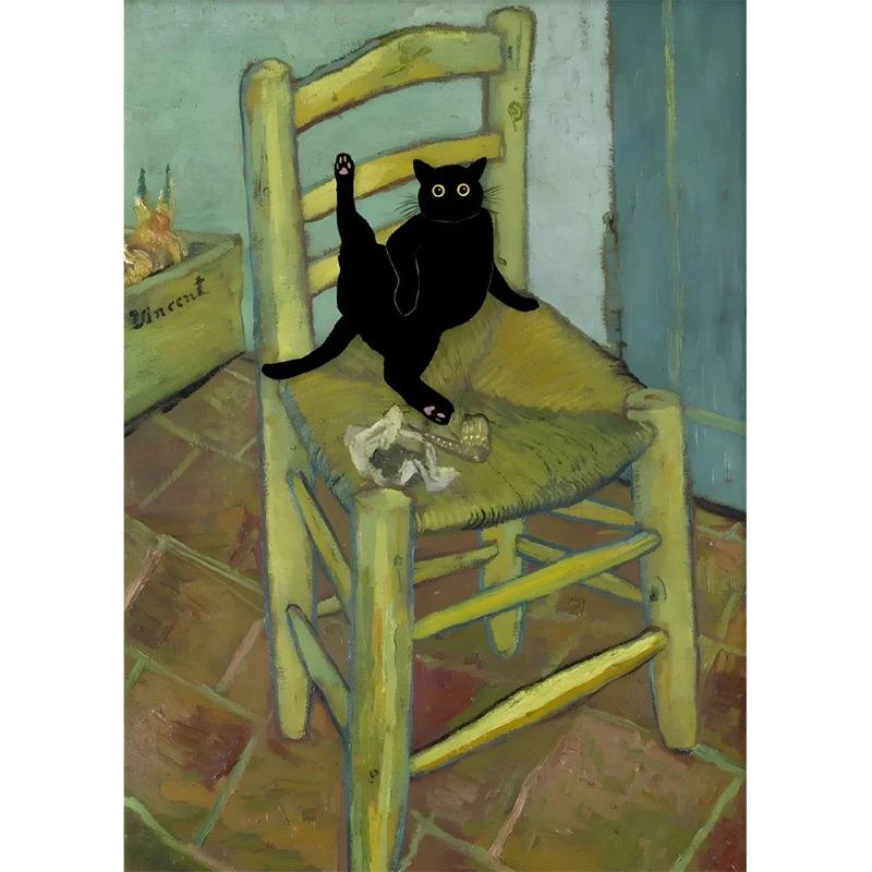 Die Sternennacht Van Gogh Berühmte Kunstwerke Schwarze Katze Lustige Poster Leinwanddruck Gemälde Reproduktion Wandkunst Wandgemälde Heimdekor