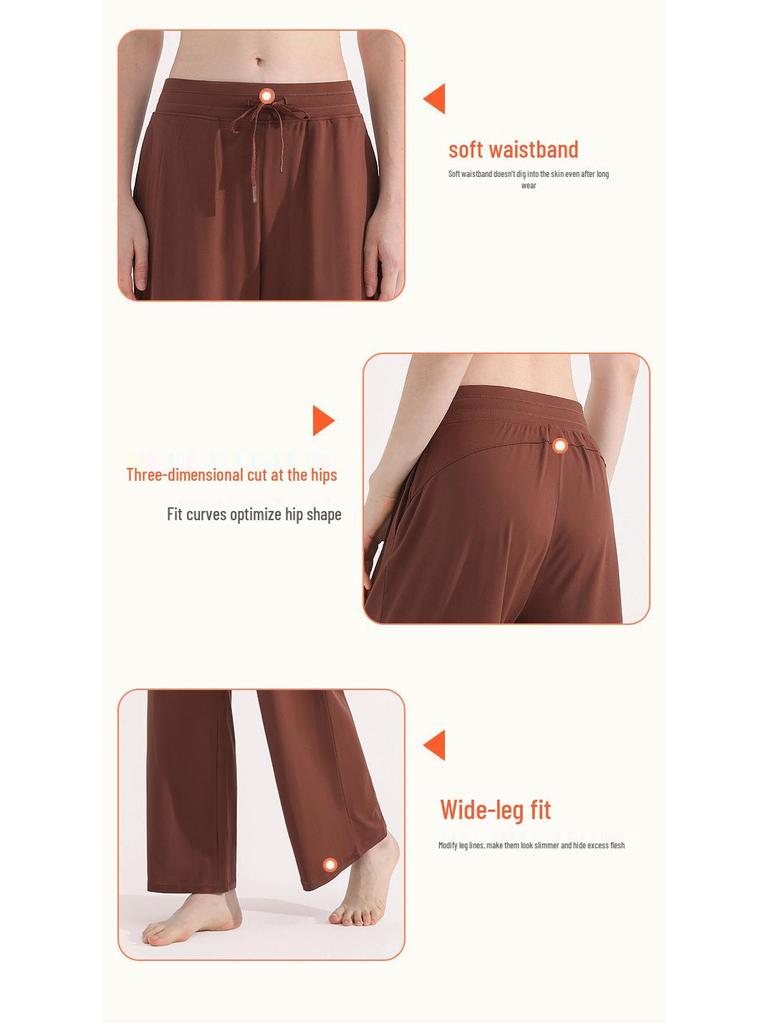 Women's High-Waist Wide-Leg Summer Yoga Pants - Lightweight, Loose, Slimming Casual Trousers with Drawstring.
