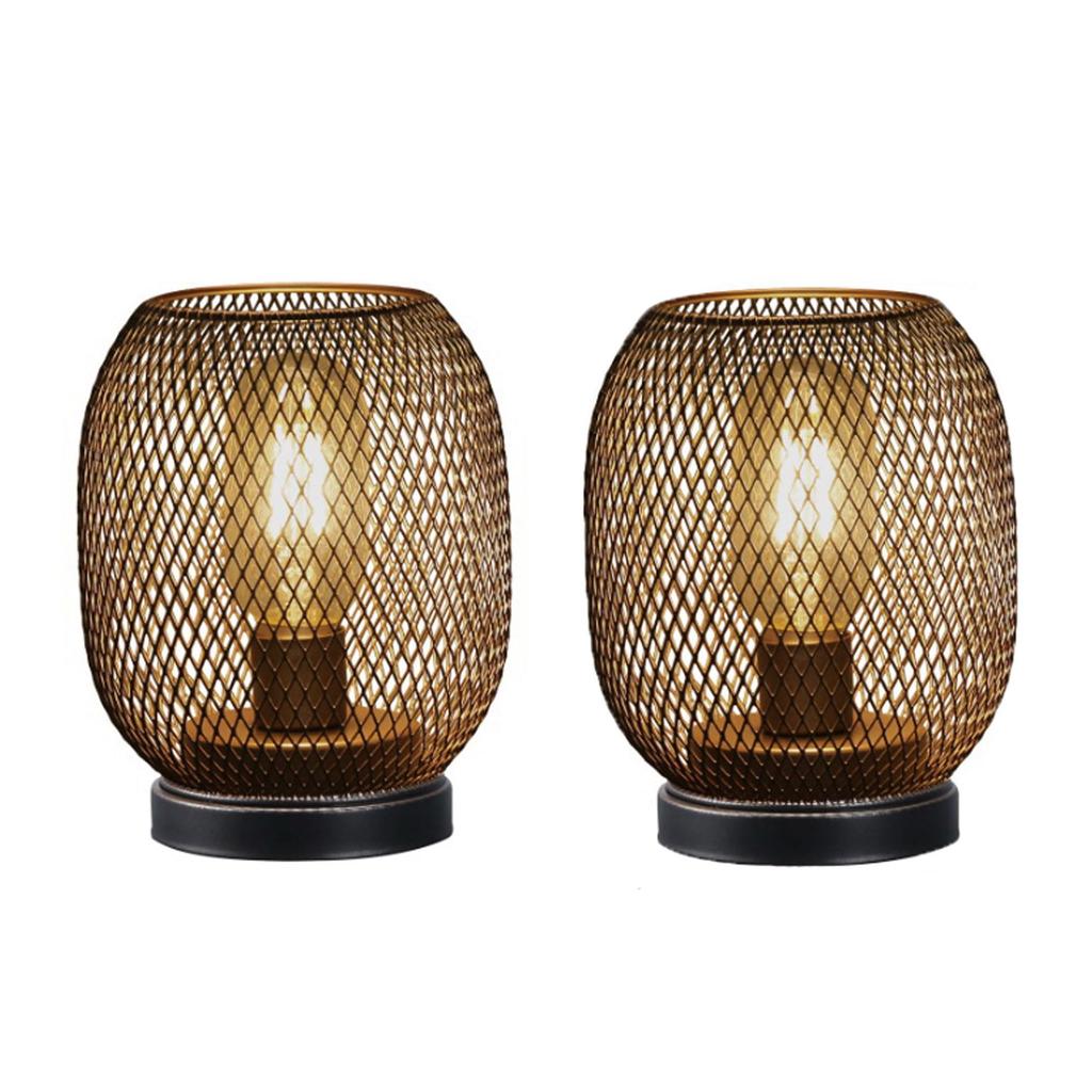 JHY DESIGN Metal Cage LED Lantern, 17cm Tall, Battery Operated, Cordless, Indirect Lighting, Antique Style, Table Lamp, LED Bulb Included, Perfect for