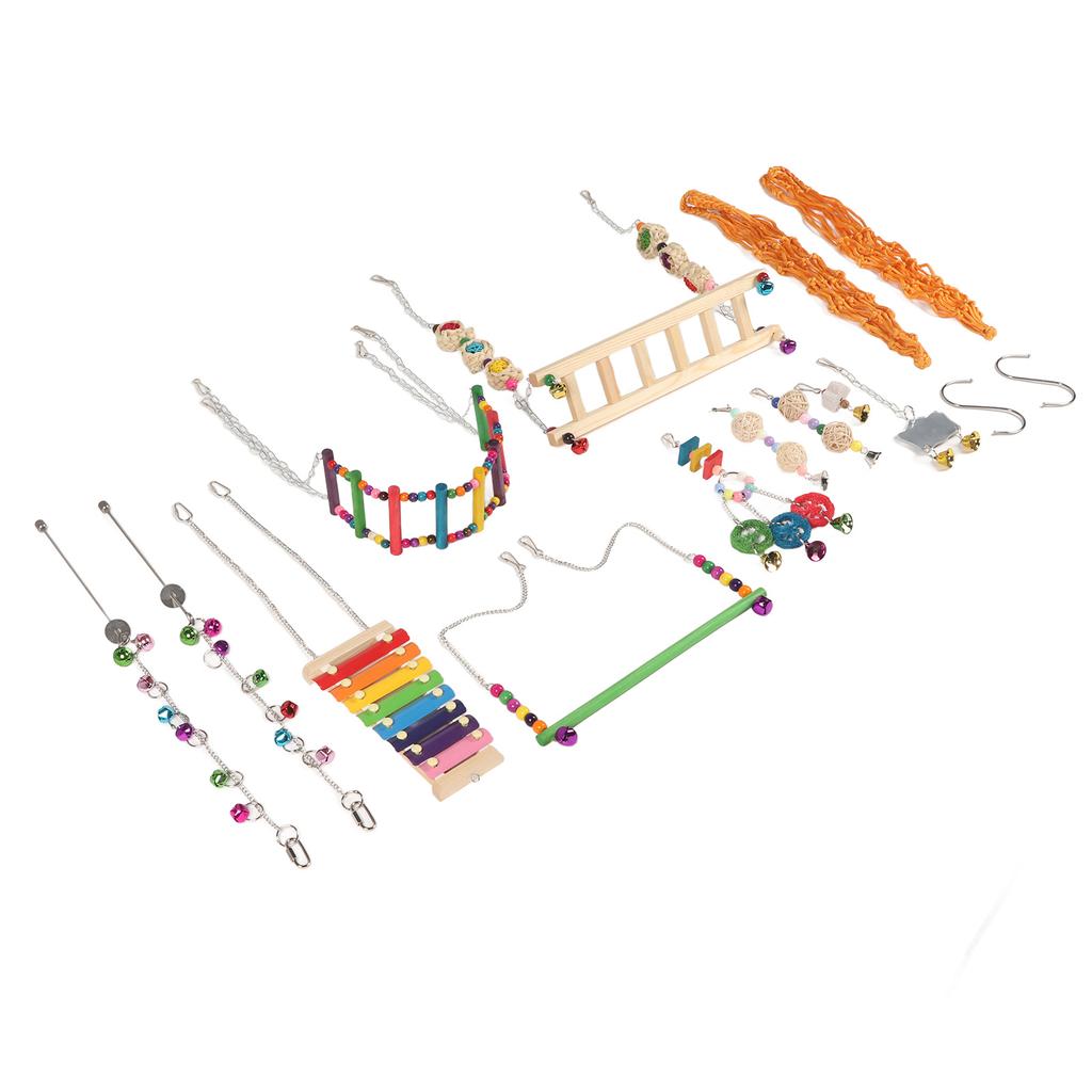 12pcs Chicken Coop Toys Colourful Lyre Swing Suspension Bridge Ladder Fruit Forks Mirror Rattan