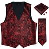 Dibangu Chaleco rojo para hombre Chaleco Paisley Corbata y pañuelo Chaleco de boda Conjunto Chaleco de traje formal para hombre