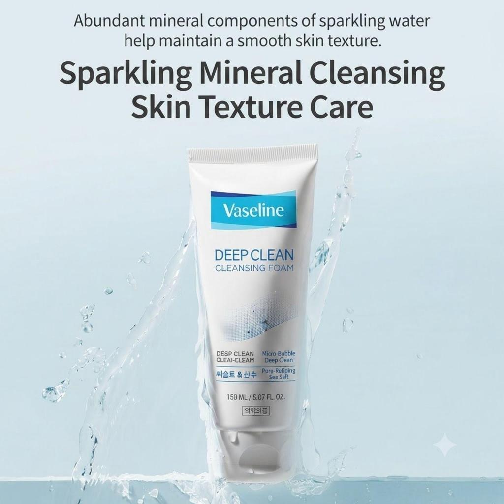 Vaseline Deep Clean Cleansing Foam Sea Salt & Carbonated Water Facial Cleanser 150ml × 4