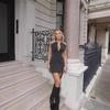 Ins European and American Women's Clothing Autumn New Sexy Deep V Waist Fake Pocket Suit Temperament Pleated Dress Dress