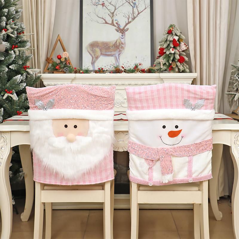 Stuhllehnenbezüge mit Cartoon-Motiv, waschbar, rosa, weihnachtlich, Stuhlbezüge, Esszimmerstuhllehnenbezüge, Heimdekoration