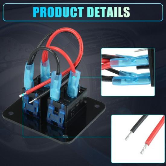2 Gang Rocker Toggle Switch Panel Waterproof DC 12V 24V Blue LED for Car Black