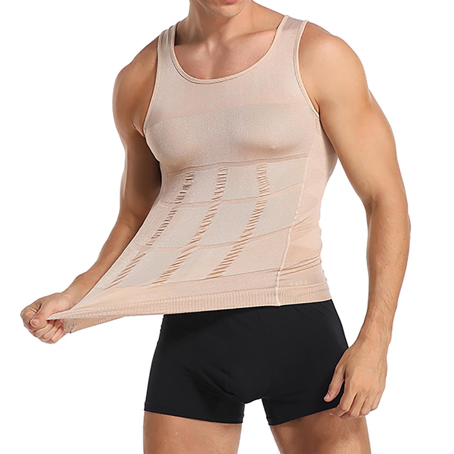 

Мужская утягивающая майка для коррекции фигуры, корректирующая осанку, компрессионный топ, корректирующее белье, базовый слой, тонкий жилет для мышц XL бежевый