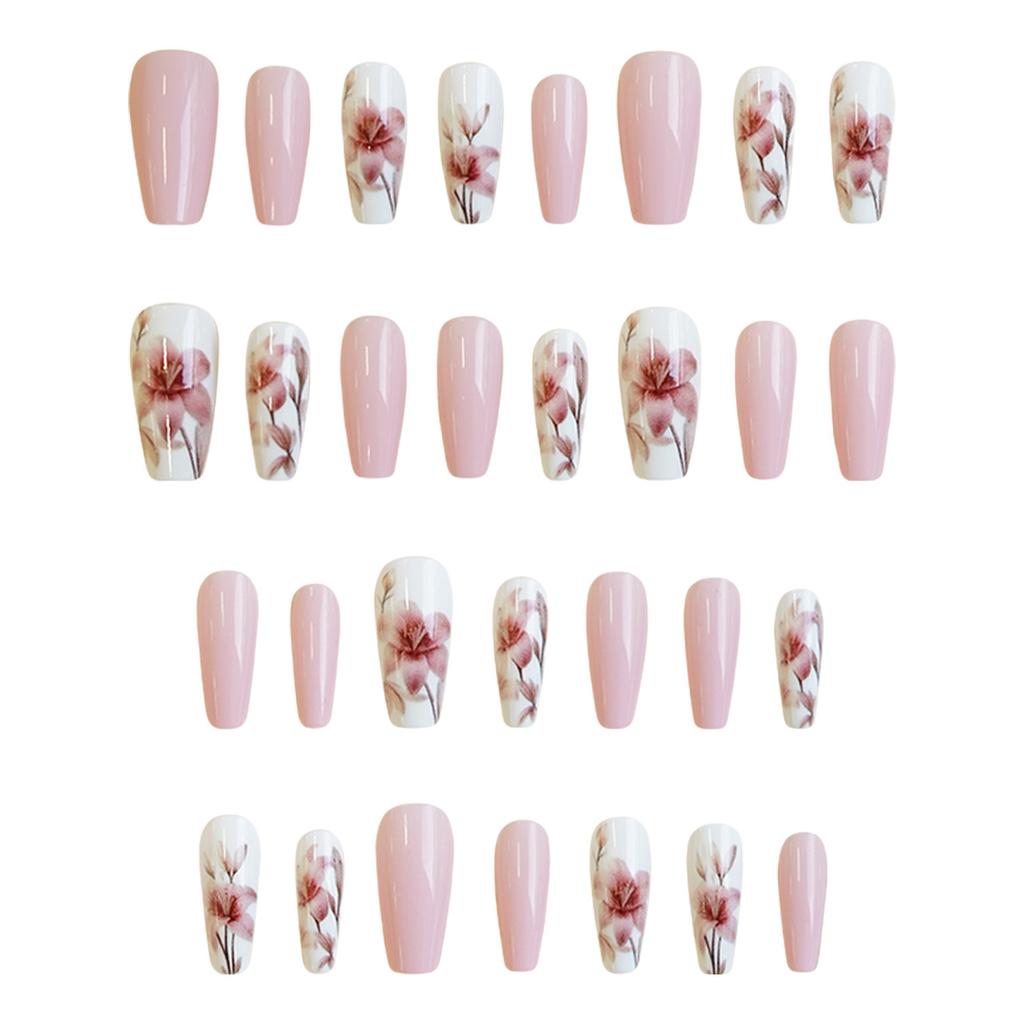 Pink Lily Fake Nails Pink White Gradual Change Lily Small Fresh Beautiful Wind Wearing Nail Piece