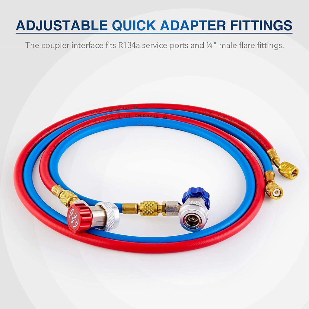 Adjustable R134A Adapter Fittings H/L Quick Coupler AC Car Air Conditioner Refrigeration Freon Manifold Gauge Hose Connector