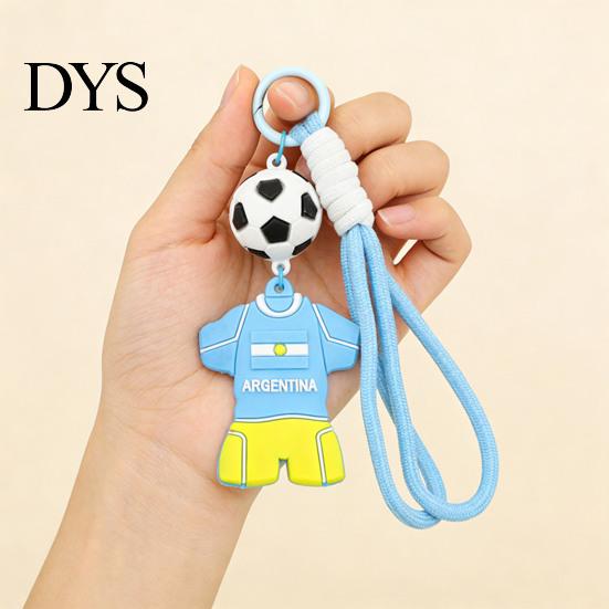 National Team Keychain Pendant, Thick Braided Rope Mini Football Soft Rubber Jersey Charm Key Holder, Argentina Brazil Germany Colors Fan Gift