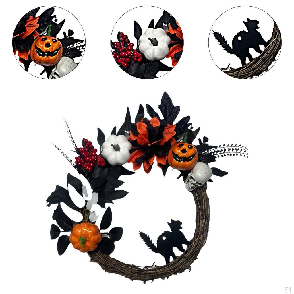 Halloween Wreath with Pumpkins 13.8inch Porch Wall Hanging Decorative Garland for